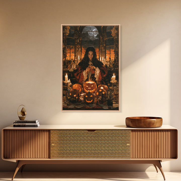 The Pumpkin-Carving Ritual, Victorian Gothic Art, Vertical Wall Art, Canvas Print, Gothic Wall Decor, Halloween Portrait Art