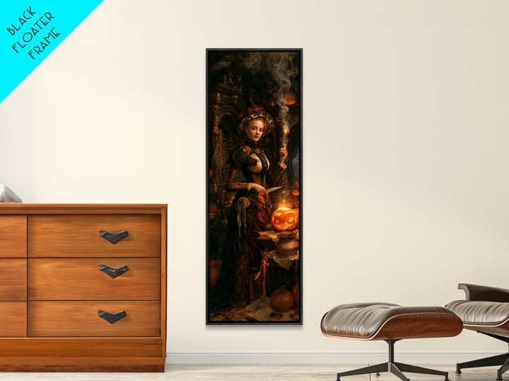 The Pumpkin-Carving Ritual, Victorian Horror Portrait, Tall Narrow Wall Art, Framed Canvas Print, Gothic Wall Decor, Halloween Portrait Art