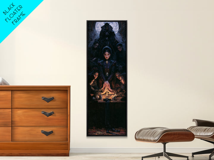 The Candlelit Seance, Antique Gothic Portrait, Tall Narrow Wall Art, Framed Canvas Print, Gothic Wall Decor, Halloween Portrait Art