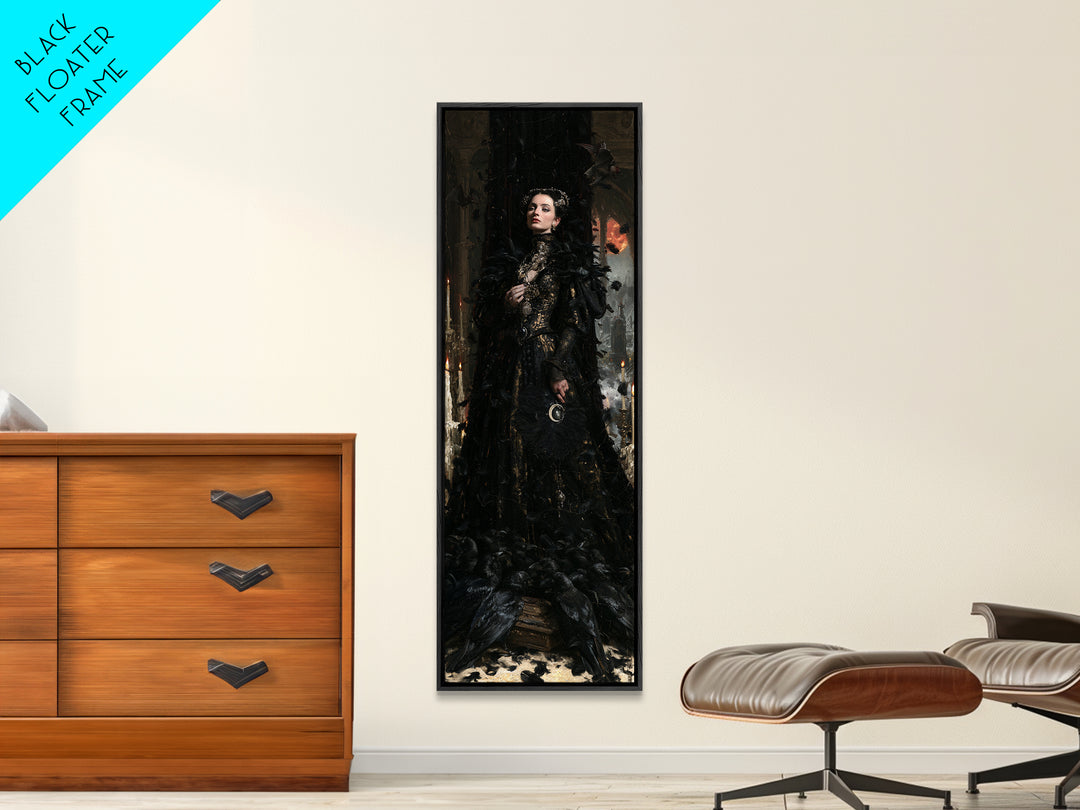 The Raven Funeral, Antique Gothic Portrait, Tall Narrow Wall Art, Canvas Print, Gothic Wall Decor, Halloween Portrait Art