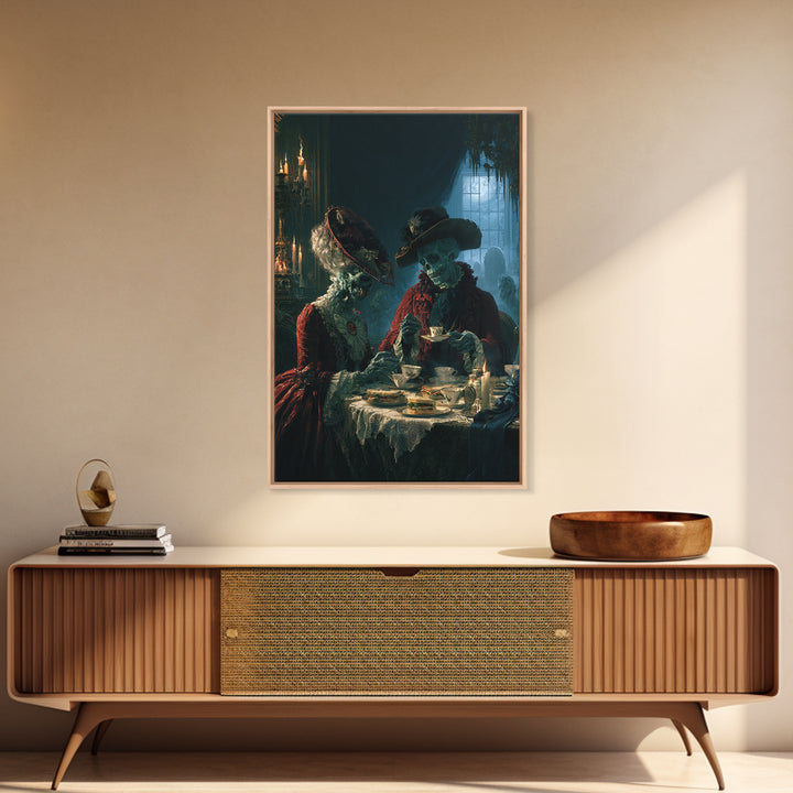 The Zombie Picnic, Macabre Victorian Decor, Vertical Wall Art, Canvas Print, Gothic Wall Decor, Halloween Portrait Art, Statement Wall Art