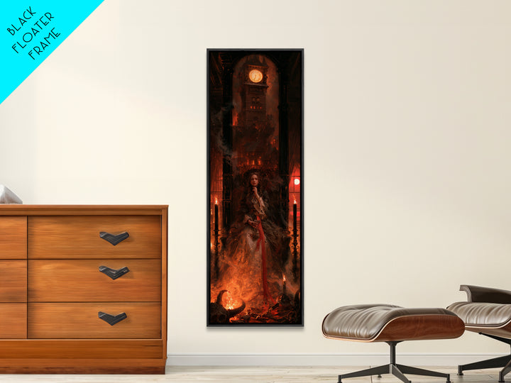 The Thirteenth Bell, Victorian Horror Portrait, Tall Narrow Wall Art, Framed Canvas Print, Gothic Wall Decor, Halloween Portrait Art