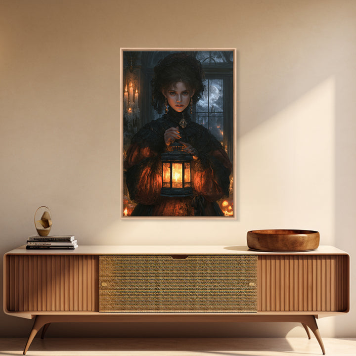 The Cemetery Lantern Festival, Antique Gothic Portrait, Vertical Wall Art, Canvas Print, Gothic Wall Decor, Halloween Portrait Art