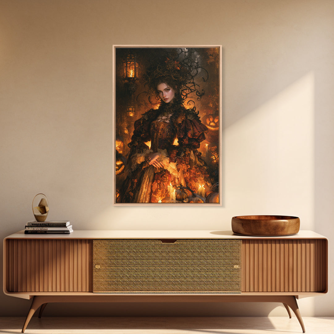 The First Frost Awakening, Victorian Gothic Art, Vertical Wall Art, Framed Canvas Print, Gothic Wall Decor, Halloween Portrait Art