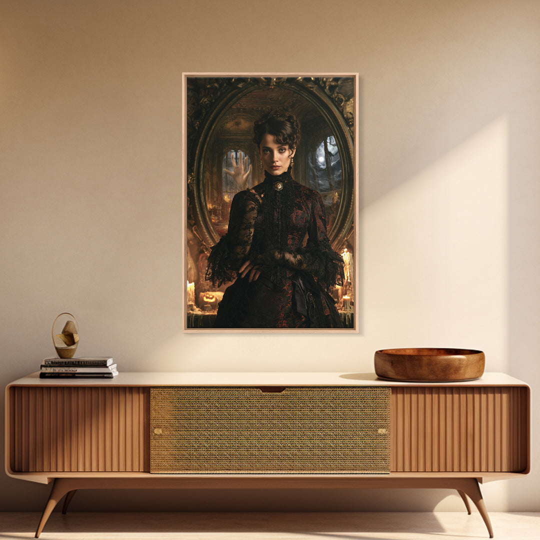 The Cursed Mirror, Victorian Gothic Art, Vertical Wall Art, Canvas Print, Gothic Wall Decor, Halloween Portrait Art, Halloween Decor
