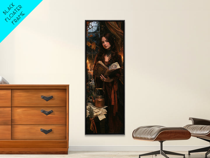 The Living Spellbook, Antique Gothic Portrait, Tall Narrow Wall Art, Canvas Print, Gothic Wall Decor, Halloween Portrait Art