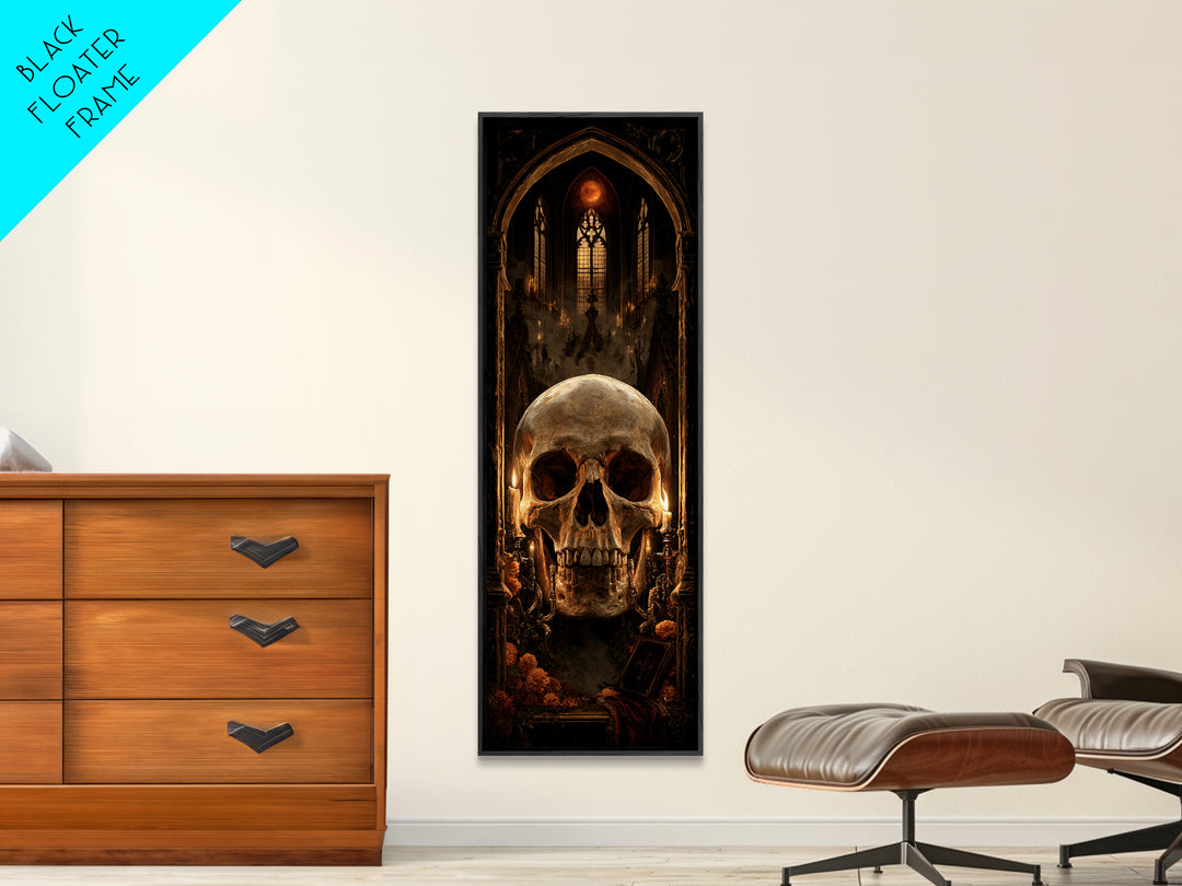 The Talking Skull, Dark Academia Wall Art, Tall Narrow Wall Art, Framed Canvas Print, Gothic Wall Decor, Halloween Portrait Art