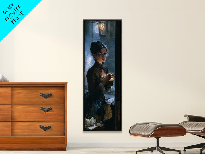The Haunted Music Box, Antique Gothic Portrait, Tall Narrow Wall Art, Canvas Print, Gothic Wall Decor, Halloween Portrait Art
