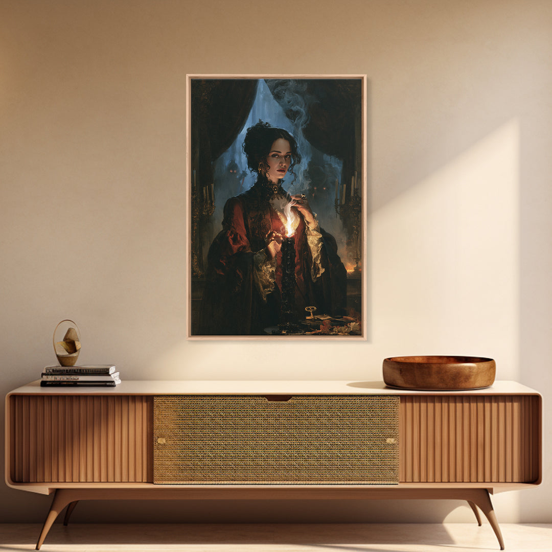 The Black Wax Candle, Dark Academia Wall Art, Vertical Wall Art, Canvas Print, Gothic Wall Decor, Halloween Portrait Art, Horror Wall Art