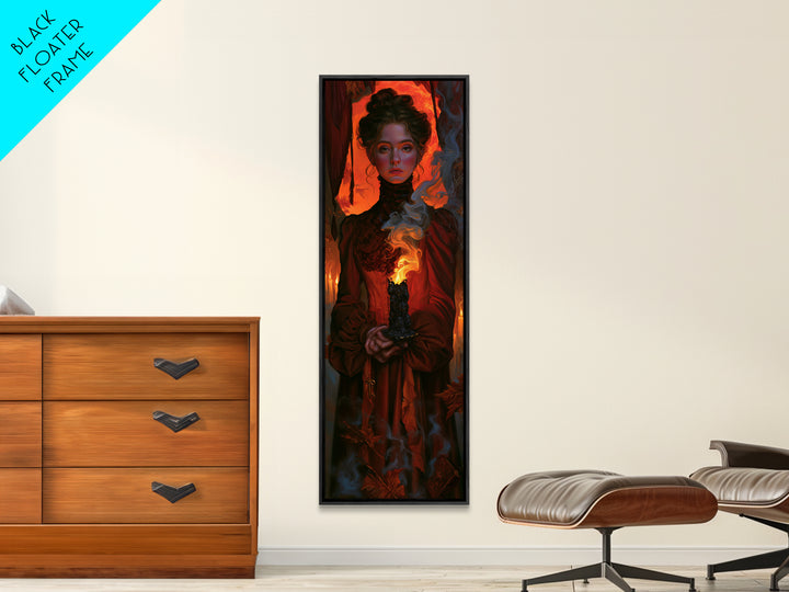 The Black Wax Candle, Macabre Victorian Decor, Tall Narrow Wall Art, Canvas Print, Gothic Wall Decor, Halloween Portrait Art