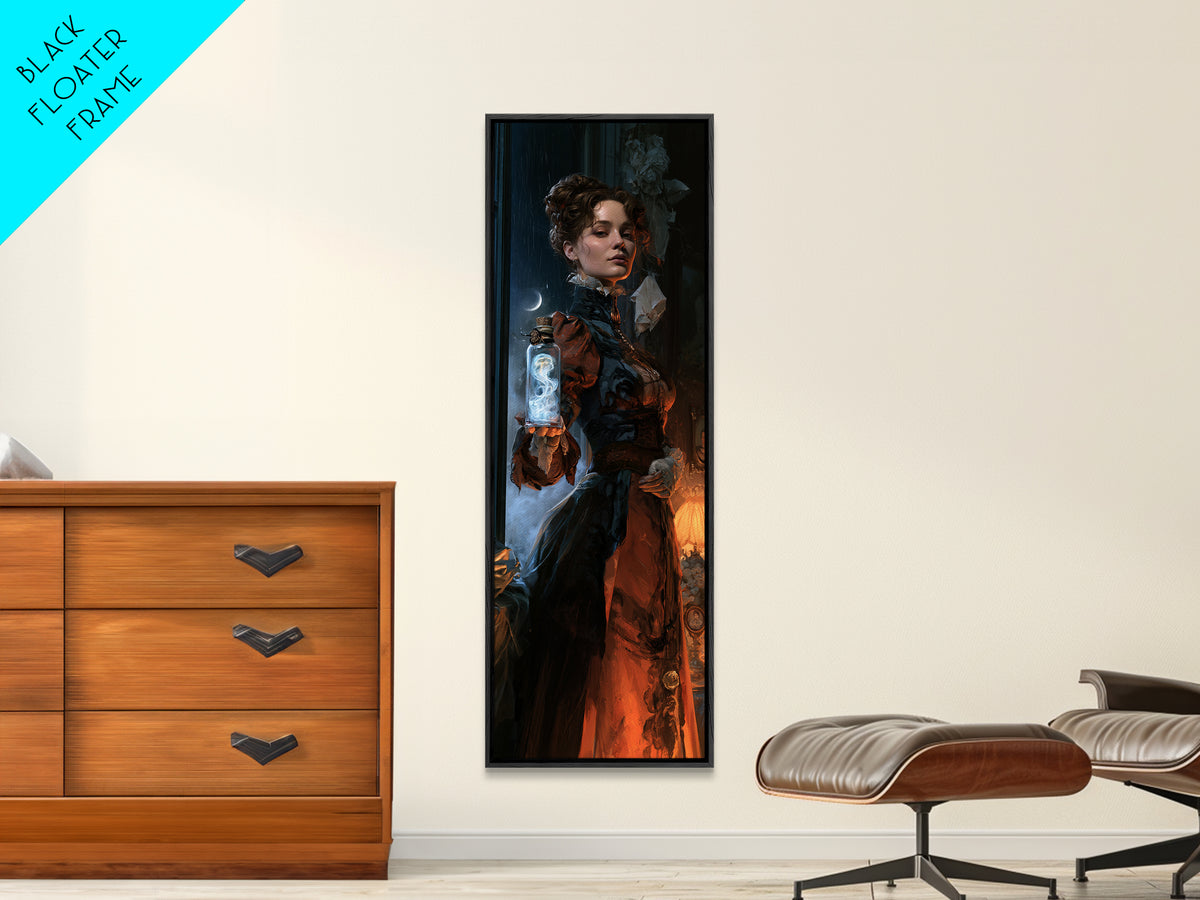 The Bottled Ghost, Victorian Gothic Art, Tall Narrow Wall Art, Canvas Print, Gothic Wall Decor, Halloween Portrait Art, Statement Wall Art