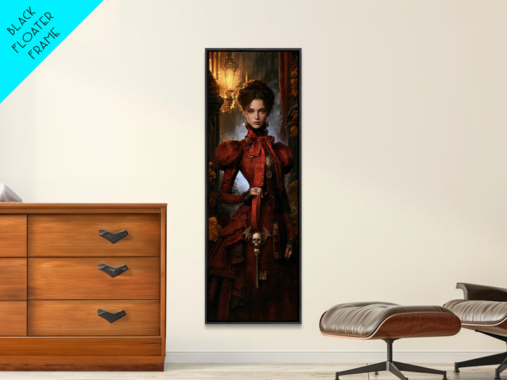 The Coffin Key, Antique Gothic Portrait, Tall Narrow Wall Art, Framed Canvas Print, Gothic Wall Decor, Halloween Portrait Art