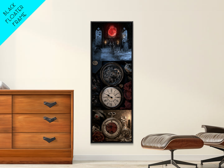 The Cursed Pocket Watch, Victorian Gothic Art, Tall Narrow Wall Art, Framed Canvas Print, Gothic Wall Decor, Halloween Portrait Art