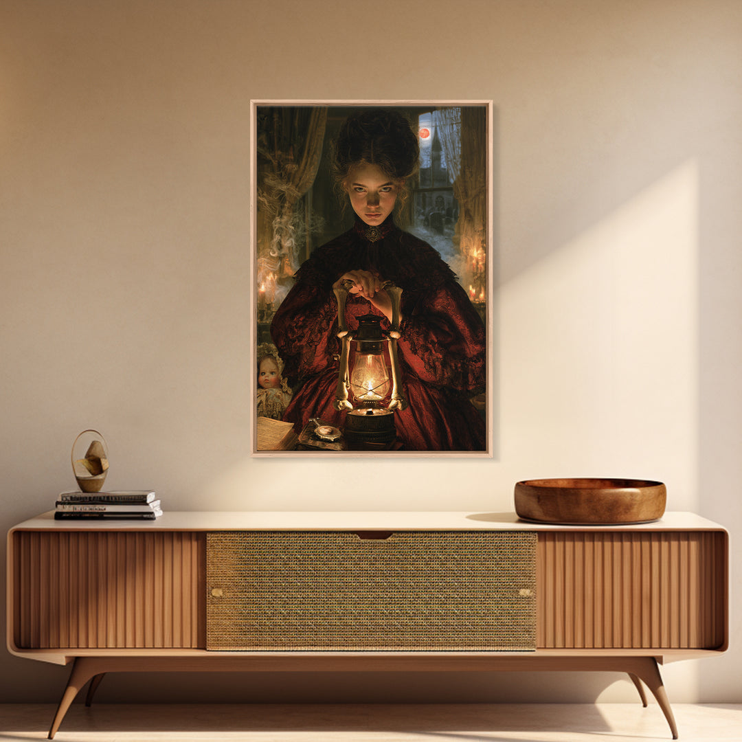 The Bone-Handled Lantern, Antique Gothic Portrait, Vertical Wall Art, Canvas Print, Gothic Wall Decor, Halloween Portrait Art
