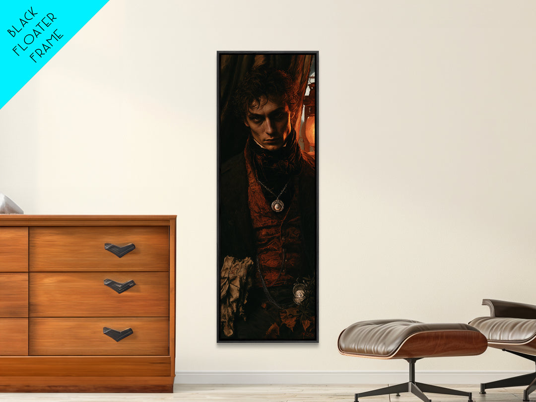 The Moonstone Amulet, Antique Gothic Portrait, Tall Narrow Wall Art, Canvas Print, Gothic Wall Decor, Halloween Portrait Art
