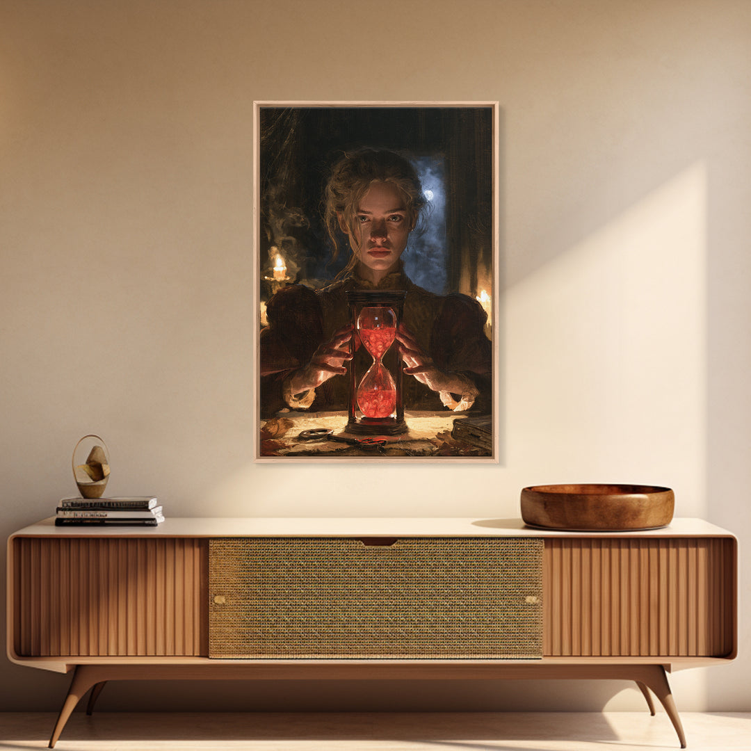 The Crimson Hourglass, Macabre Victorian Decor, Vertical Wall Art, Canvas Print, Gothic Wall Decor, Halloween Portrait Art, Dark Fantasy Art
