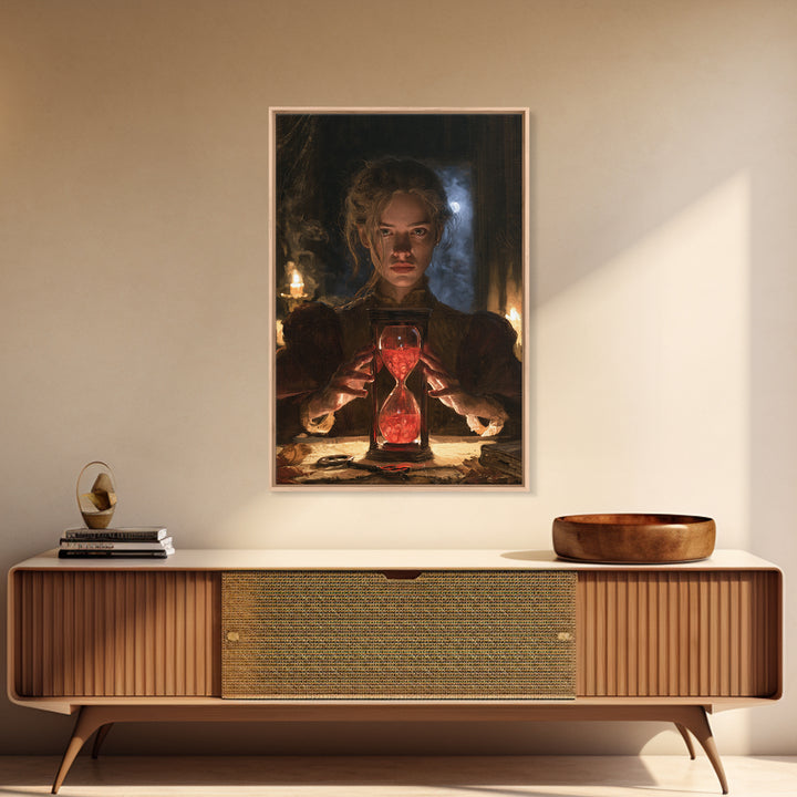 The Crimson Hourglass, Macabre Victorian Decor, Vertical Wall Art, Canvas Print, Gothic Wall Decor, Halloween Portrait Art, Dark Fantasy Art