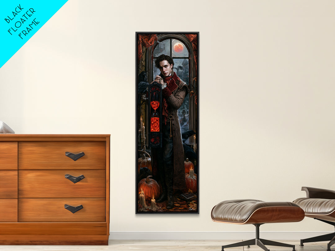 The Crimson Hourglass, Victorian Horror Portrait, Tall Narrow Wall Art, Canvas Print, Gothic Wall Decor, Halloween Portrait Art