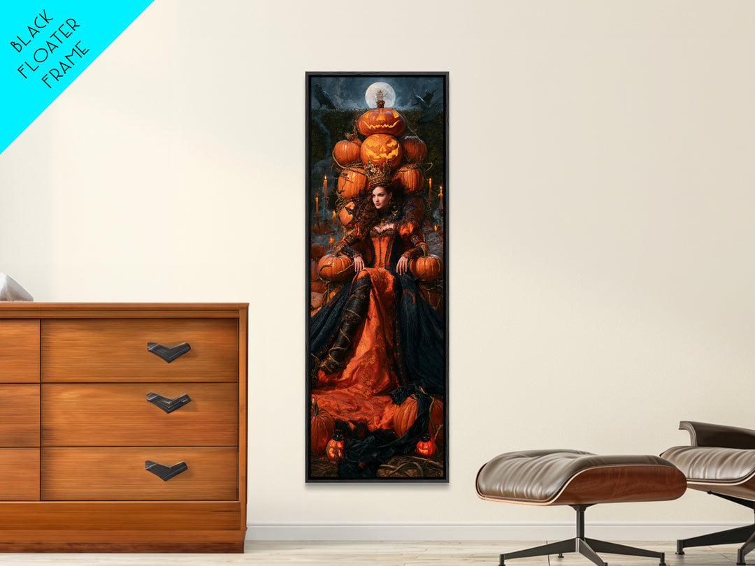 The Jack-O'-Lantern Throne, Macabre Victorian Decor, Tall Narrow Wall Art, Framed Canvas Print, Gothic Wall Decor, Halloween Portrait Art