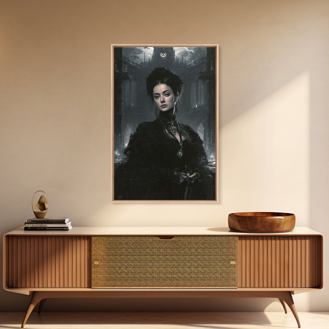 Monochrome Gothic Halloween, Macabre Victorian Decor, Vertical Wall Art, Canvas Print, Gothic Wall Decor, Halloween Portrait Art