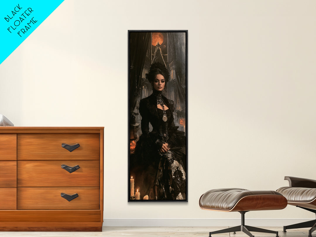 Monochrome Gothic Halloween, Victorian Gothic Art, Tall Narrow Wall Art, Canvas Print, Gothic Wall Decor, Halloween Portrait Art
