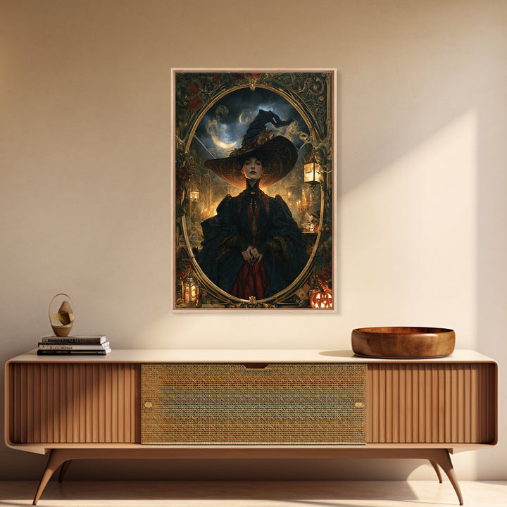 Art Nouveau Witchcraft, Victorian Gothic Art, Vertical Wall Art, Framed Canvas Print, Gothic Wall Decor, Halloween Portrait Art