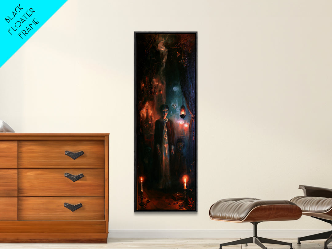 1950s Halloween Nostalgia, Victorian Horror Portrait, Tall Narrow Wall Art, Canvas Print, Gothic Wall Decor, Halloween Portrait Art