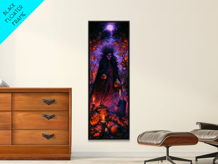 1980s Neon Horror, Antique Gothic Portrait, Tall Narrow Wall Art, Framed Canvas Print, Gothic Wall Decor, Halloween Portrait Art