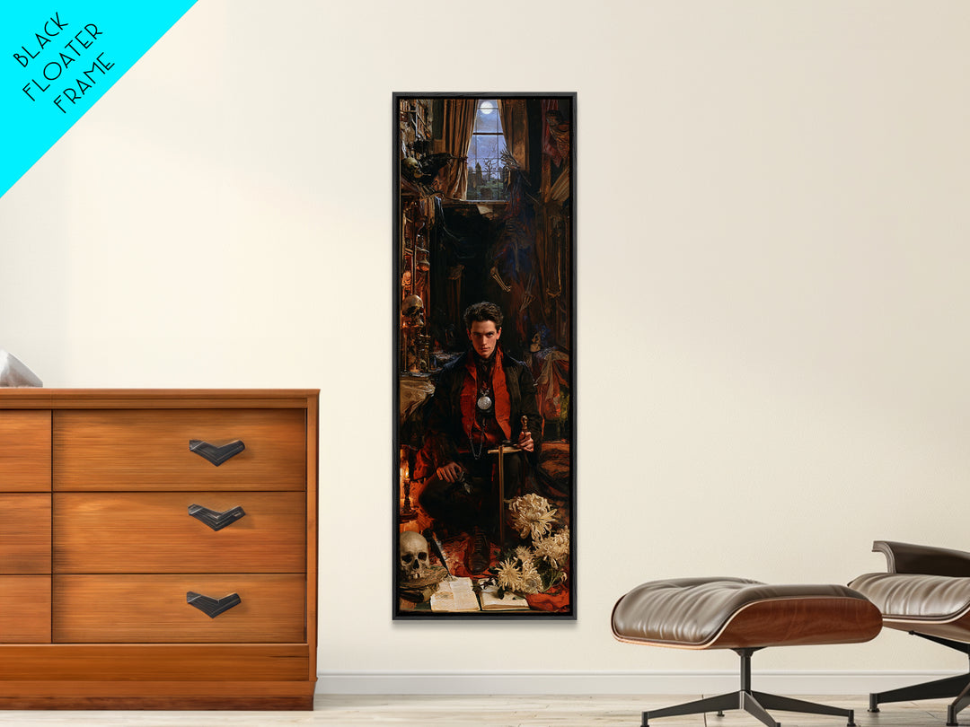 Dark Academia Halloween, Dark Academia Wall Art, Tall Narrow Wall Art, Canvas Print, Gothic Wall Decor, Halloween Portrait Art