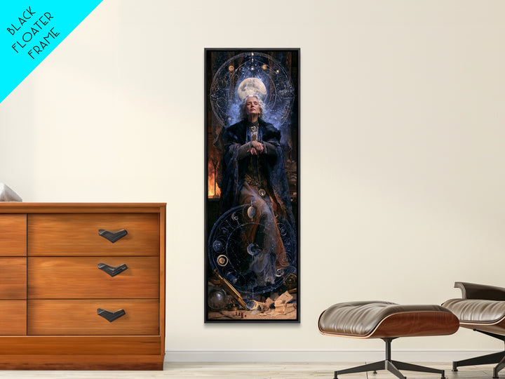 Celestial Witchcraft, Victorian Horror Portrait, Tall Narrow Wall Art, Canvas Print, Gothic Wall Decor, Halloween Portrait Art