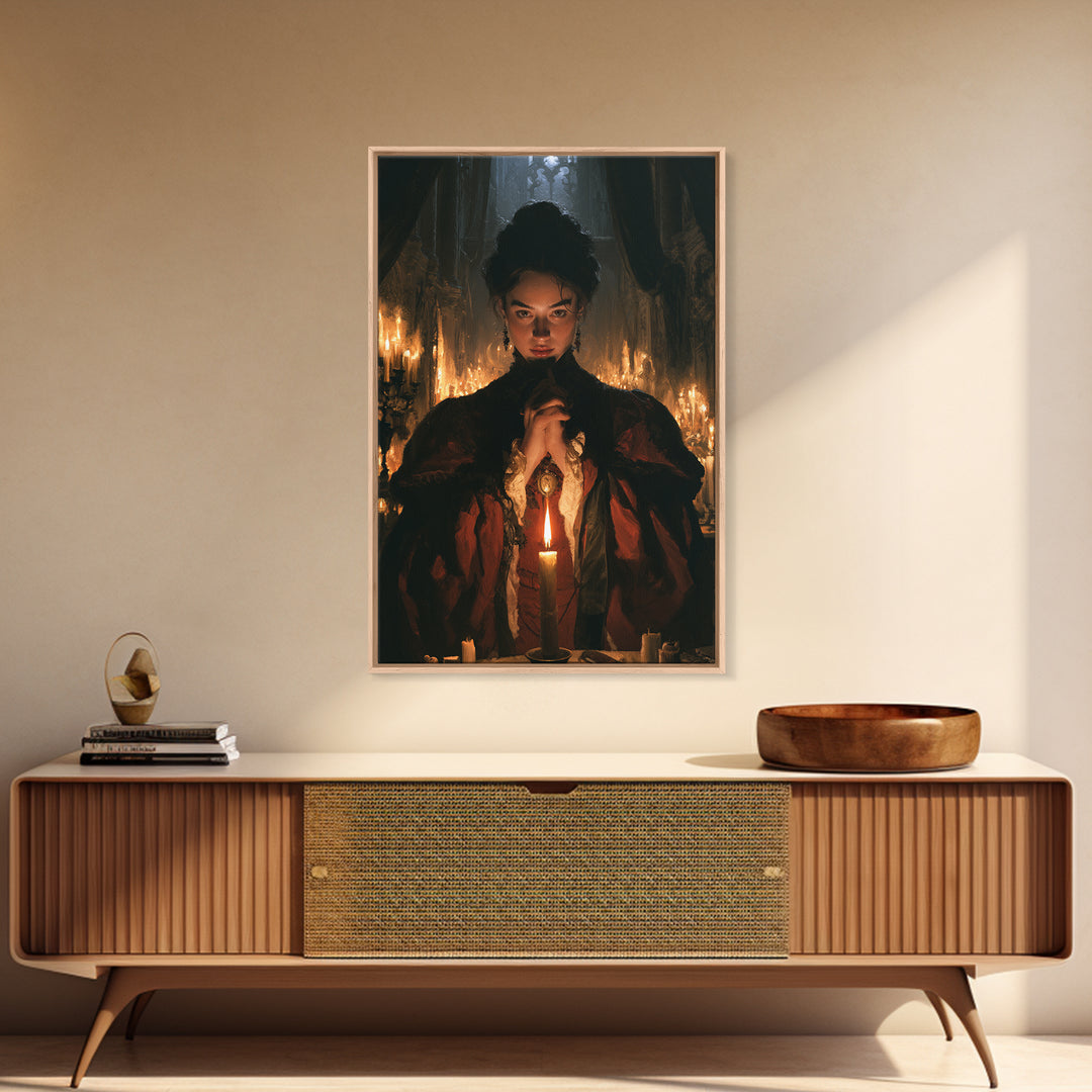 The Candlelit Crypt, Victorian Horror Portrait, Vertical Wall Art, Canvas Print, Gothic Wall Decor, Halloween Portrait Art