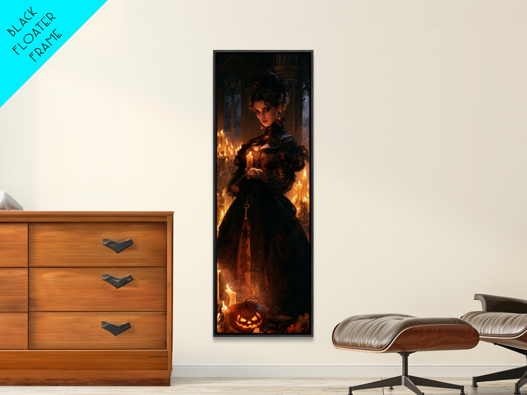 The Candlelit Crypt, Victorian Horror Portrait, Tall Narrow Wall Art, Canvas Print, Gothic Wall Decor, Halloween Portrait Art