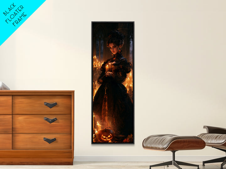 The Candlelit Crypt, Victorian Horror Portrait, Tall Narrow Wall Art, Canvas Print, Gothic Wall Decor, Halloween Portrait Art
