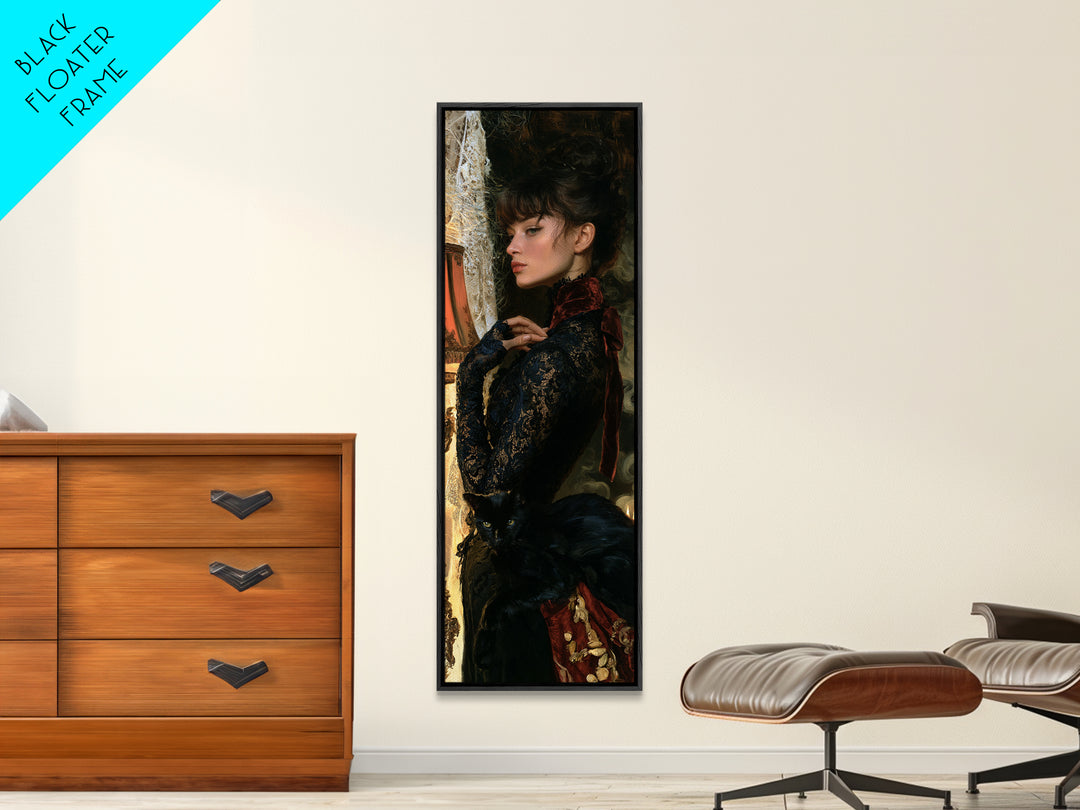 Black Lace And Cobwebs, Dark Academia Wall Art, Tall Narrow Wall Art, Framed Canvas Print, Gothic Wall Decor, Halloween Portrait Art