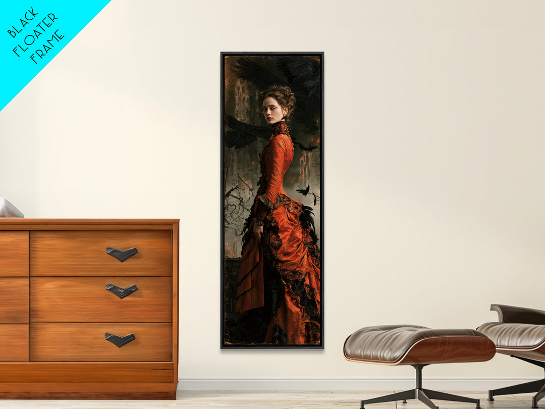 Ravens And Ruins, Victorian Gothic Art, Tall Narrow Wall Art, Canvas Print, Gothic Wall Decor, Halloween Portrait Art, Spooky Wall Decor