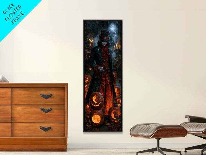 Pumpkins And Moon Phases, Dark Academia Wall Art, Tall Narrow Wall Art, Framed Canvas Print, Gothic Wall Decor, Halloween Portrait Art