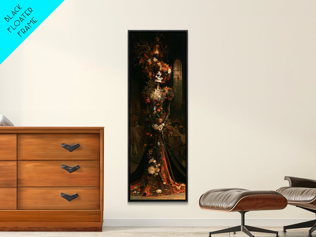 Skeletal Botanicals, Antique Gothic Portrait, Tall Narrow Wall Art, Canvas Print, Gothic Wall Decor, Halloween Portrait Art