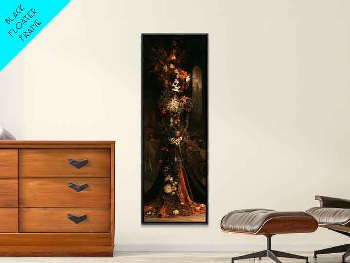 Skeletal Botanicals, Antique Gothic Portrait, Tall Narrow Wall Art, Canvas Print, Gothic Wall Decor, Halloween Portrait Art
