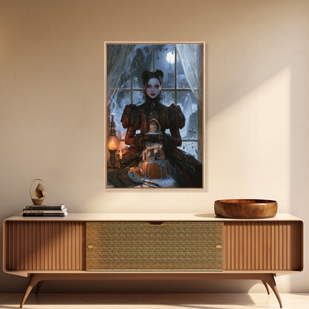 Frozen Halloween, Antique Gothic Portrait, Vertical Wall Art, Canvas Print, Gothic Wall Decor, Halloween Portrait Art, Dark Fantasy Art