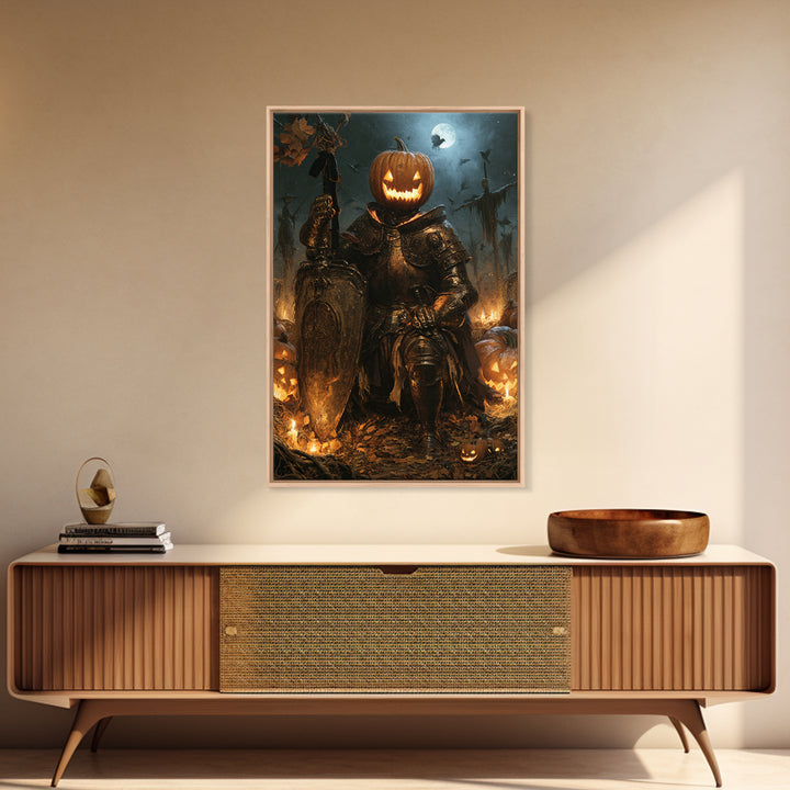 The Pumpkin Paladin, Victorian Horror Portrait, Vertical Wall Art, Canvas Print, Gothic Wall Decor, Halloween Portrait Art, Macabre Wall Art