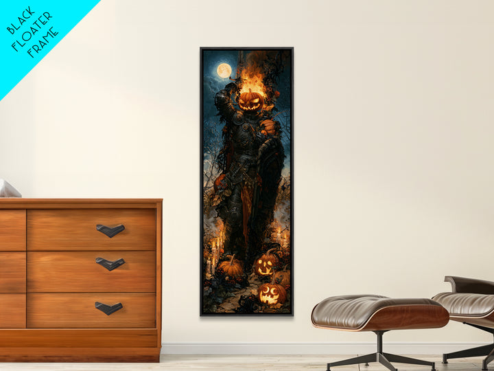 The Pumpkin Paladin, Victorian Gothic Art, Tall Narrow Wall Art, Framed Canvas Print, Gothic Wall Decor, Halloween Portrait Art
