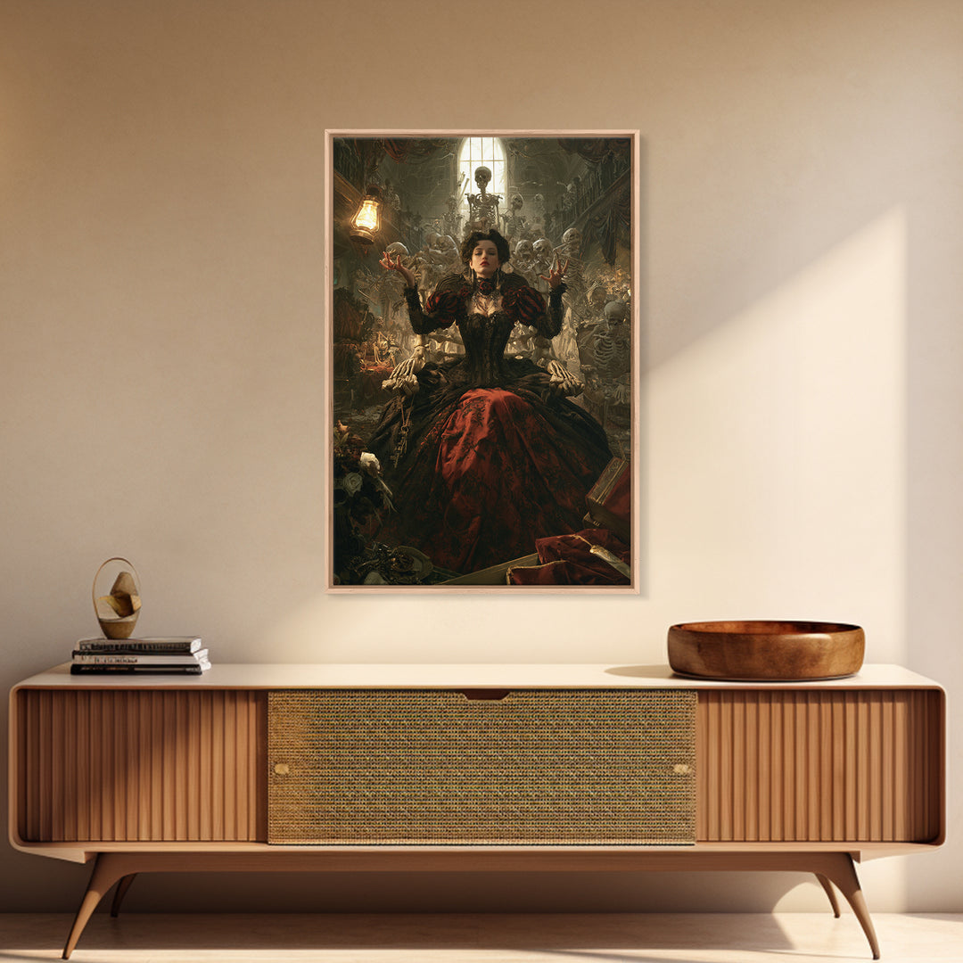 The Necromancer Queen, Antique Gothic Portrait, Vertical Wall Art, Canvas Print, Gothic Wall Decor, Halloween Portrait Art
