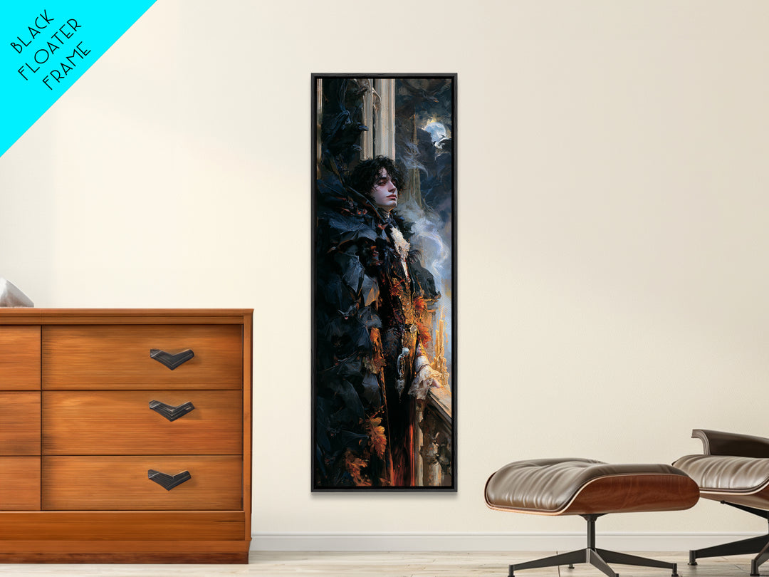 The Bat Prince, Antique Gothic Portrait, Tall Narrow Wall Art, Canvas Print, Gothic Wall Decor, Halloween Portrait Art, Macabre Wall Art