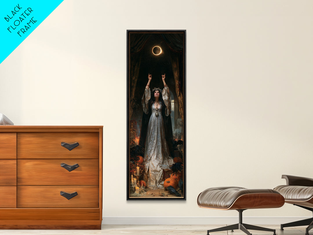 The Moon Priestess, Macabre Victorian Decor, Tall Narrow Wall Art, Canvas Print, Gothic Wall Decor, Halloween Portrait Art, Halloween Decor