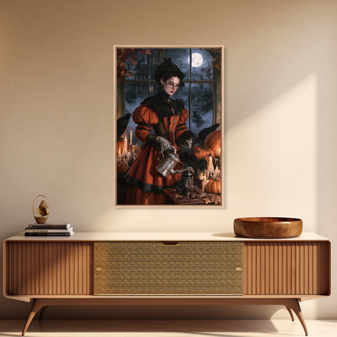 The Graveyard Gardener, Victorian Gothic Art, Vertical Wall Art, Framed Canvas Print, Gothic Wall Decor, Halloween Portrait Art