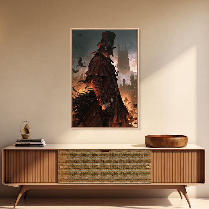 The Crow-Masked Assassin, Antique Gothic Portrait, Vertical Wall Art, Canvas Print, Gothic Wall Decor, Halloween Portrait Art