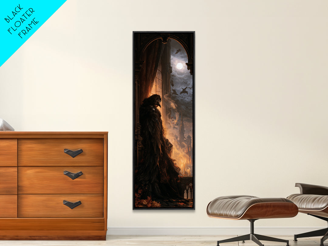 The Crow-Masked Assassin, Dark Academia Wall Art, Tall Narrow Wall Art, Canvas Print, Gothic Wall Decor, Halloween Portrait Art