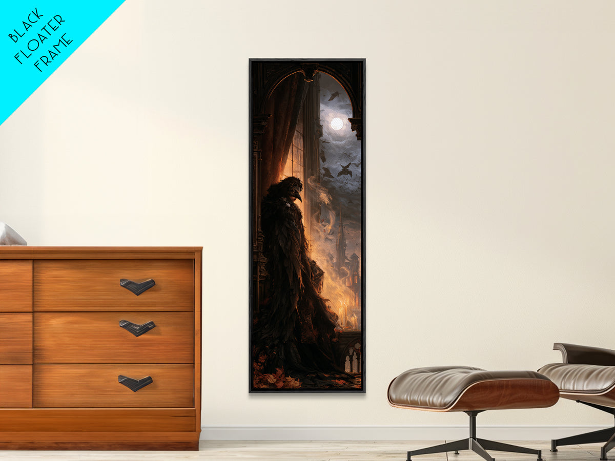 The Crow-Masked Assassin, Dark Academia Wall Art, Tall Narrow Wall Art, Canvas Print, Gothic Wall Decor, Halloween Portrait Art