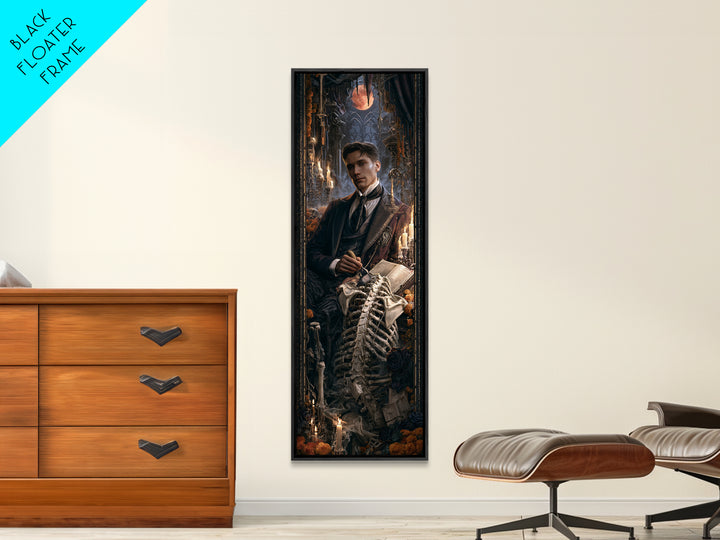 The Bone Sculptor, Macabre Victorian Decor, Tall Narrow Wall Art, Framed Canvas Print, Gothic Wall Decor, Halloween Portrait Art