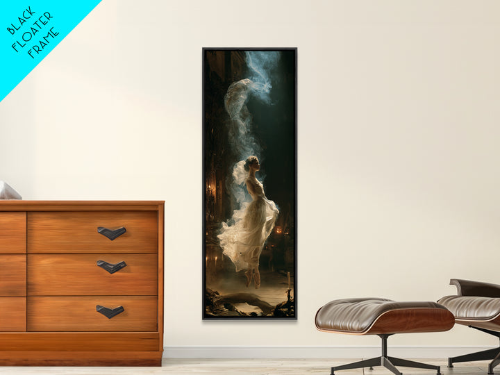 The Phantom Ballerina, Victorian Gothic Art, Tall Narrow Wall Art, Framed Canvas Print, Gothic Wall Decor, Halloween Portrait Art